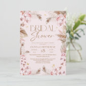 Boho Rustic Stof Roze Bruidsdouche Uitnodiging (Staand voorkant)