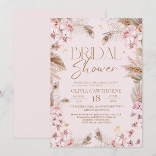 Boho Rustic Stof Roze Bruidsdouche Uitnodiging