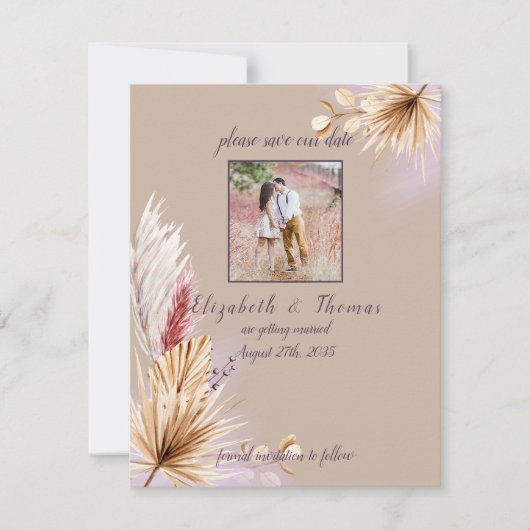 Boho Rustic Summer Pampas Grass Wedding Save The Date (Voorkant)