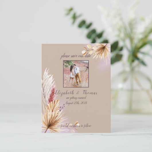 Boho Rustic Summer Pampas Grass Wedding Save The Date (Staand voorkant)