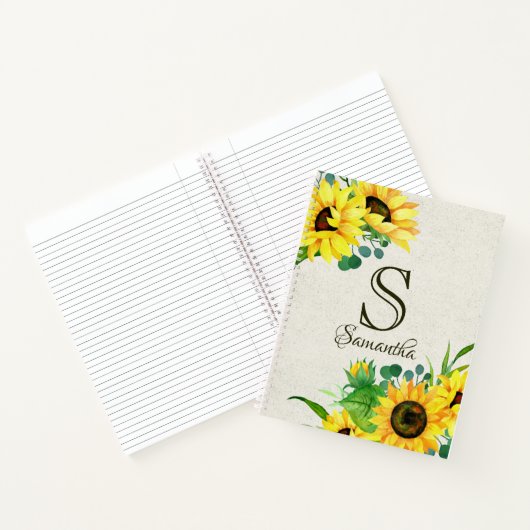 Boho Rustic Sunflower Monogram Initiaal Notitieboek (Binnen)