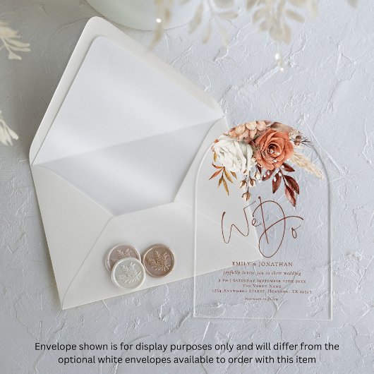 Boho Rustic Terracotta Bloemen Trouwen Acryl Uitnodigingen