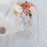 Boho Rustic Terracotta Bloemen Trouwen Acryl Uitnodigingen<br><div class="desc">Boho rustieke terracotta bloemen bruiloft. Boheemse vibes met herfstbloemen in bruin en crème. De bruiloft van is in een stijlvolle bruine set script,  gemakkelijk personaliseren de rest van de woorden als nodig.</div>