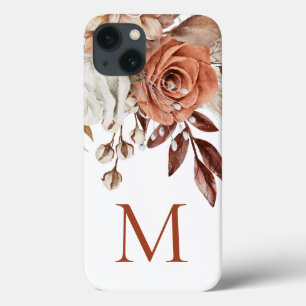Boho Rustic Terracotta Florals Monogram Initiaal Case-Mate iPhone Case