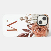 Boho Rustic Terracotta Florals Monogram Initiaal iPhone Hoesje (Achterkant horizontaal)