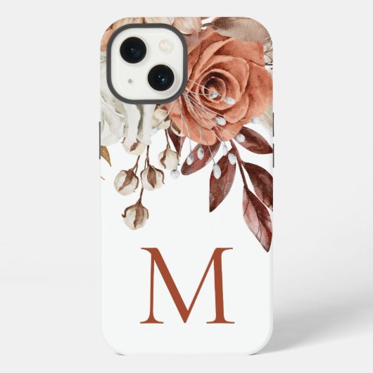 Boho Rustic Terracotta Florals Monogram Initiaal iPhone Hoesje (Achterkant)