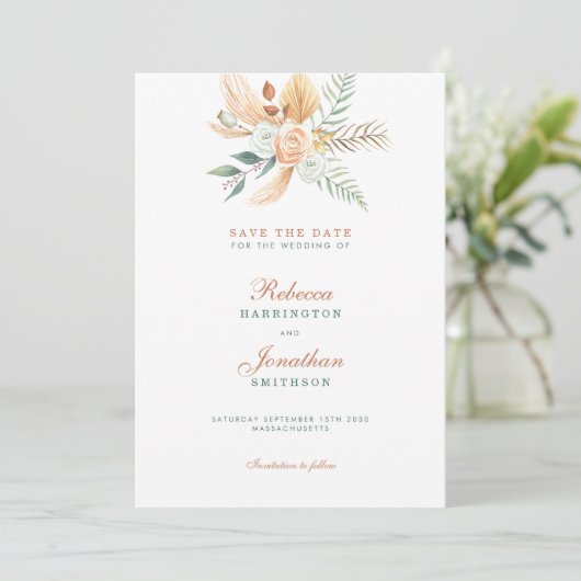 Boho Rustic Terracotta Wedding Save the Date Kaart (Staand voorkant)