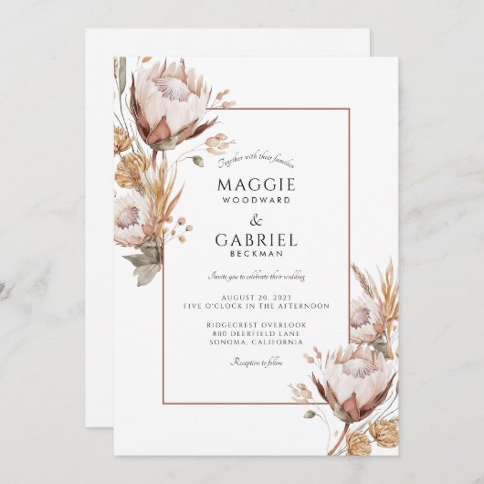 Boho Rustic Terracotta Wildflowers Wedding Kaart (Voorkant / Achterkant)