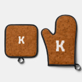 Boho Rustic Textured Wood bruin gepersonaliseerd Ovenwant & Pannenlap Set (Voorkant)