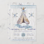 Boho Rustic Tipi en Arrows Blue Boy Baby shower Kaart (Voorkant / Achterkant)