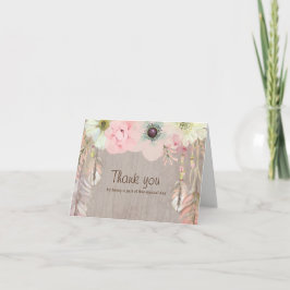 Boho Rustic Tribal Bloemen en veren Bedankkaart