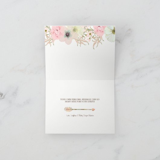 Boho Rustic Tribal Bloemen en veren Bedankkaart (Binnen)