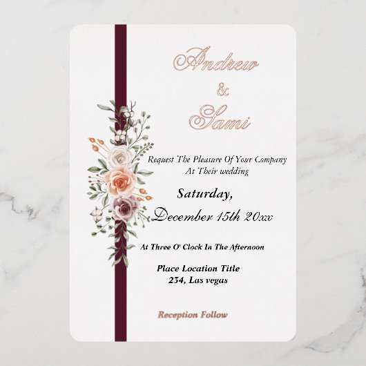 Boho Rustic trouwuitnodiging Folie Uitnodiging (Voorkant)