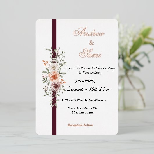 Boho Rustic trouwuitnodiging Folie Uitnodiging (Staand Voorkant)