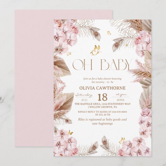 Boho Rustic Uitnodiging voor Baby Shower (Voorkant / Achterkant)