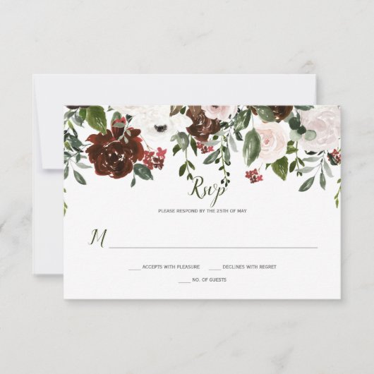 Boho Rustic Waterverf Bloemstuk RSVP Kaartje (Voorkant)