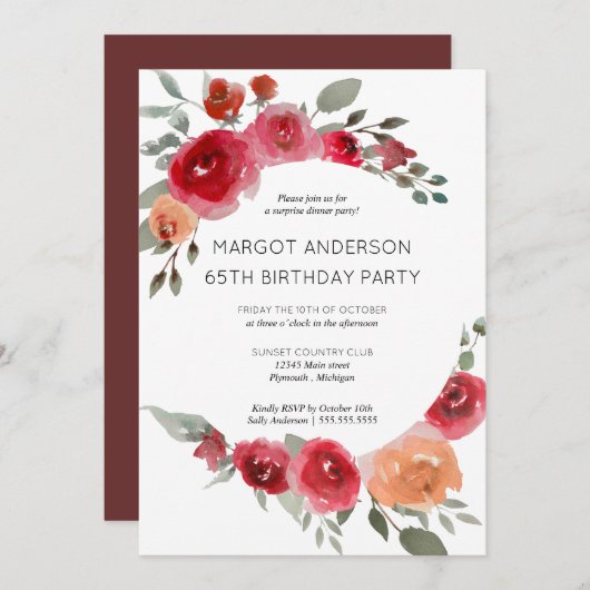 Boho rustic waterverf floral party call kaart (Voorkant / Achterkant)
