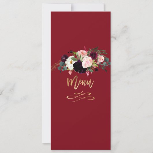Boho Rustic Waterverf Flowers Gold Script Menu Kaart (Achterkant)