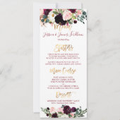 Boho Rustic Waterverf Flowers Gold Script Menu Kaart (Voorkant)