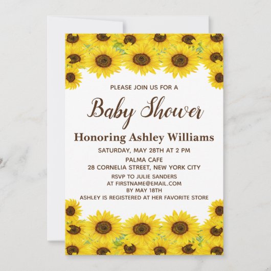 Boho Rustic Waterverf Sunflower Cute Baby shower Kaart (Voorkant)