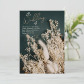 Boho Rustic Wedding Forest Green Dried Floral Boho Kaart (Staand voorkant)