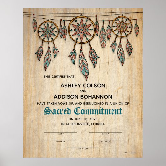 Boho Rustic WeddingCertificate Poster (Voorkant)