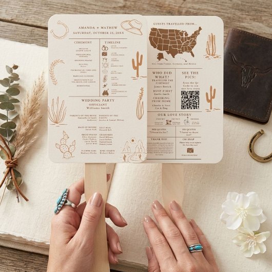 Boho Rustic Western Cowboy Huwelijksinformatiegraf Handwaaier