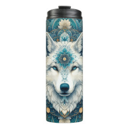 Boho Rustic White Wolf Mandala Thermosbeker