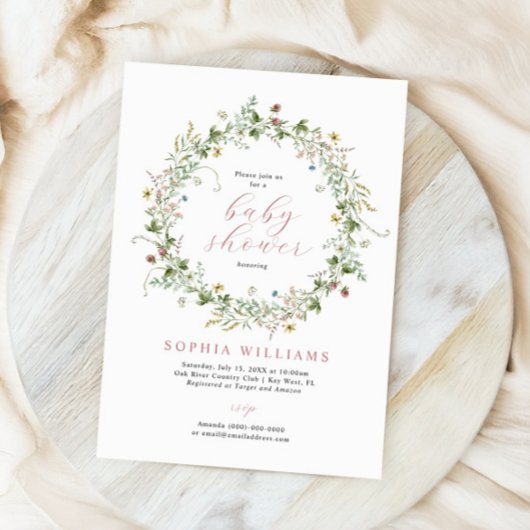 Boho Rustic Wildflower Baby shower Uitnodiging