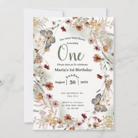 Boho Rustic Wildflower Bloemen Baby Verjaardag Kaart (Voorkant)