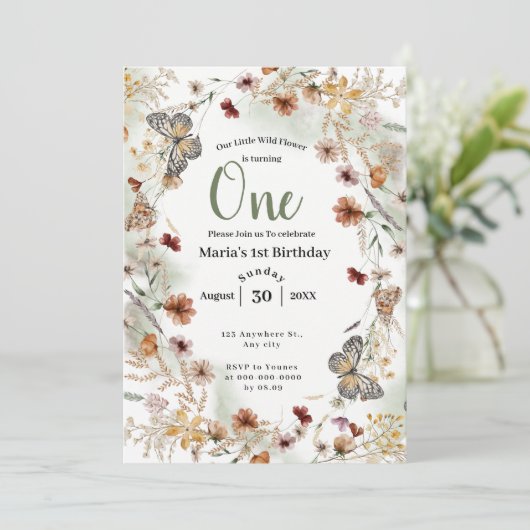 Boho Rustic Wildflower Bloemen Baby Verjaardag Kaart (Staand voorkant)