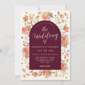 Boho Rustic Wildflower Bourgondische bruiloft Kaart (Voorkant)