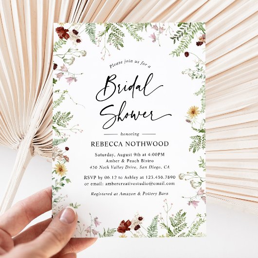 Boho Rustic Wildflower Bridal Shower Kaart