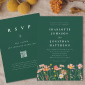 Boho Rustic Wildflower Green Wedding Kaart