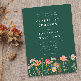 Boho Rustic Wildflower Green Wedding Kaart