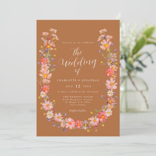 Boho Rustic Wildflower herfstbruiloft Kaart (Staand voorkant)