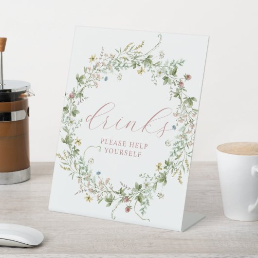 Boho Rustic Wildflower Shower Drink Sign Reclamebord Met Voetstuk (Insitu)
