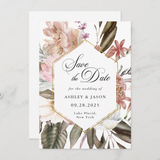 Boho Rustic Wildflower Sla de datum op met Foto Save The Date (Voorkant / Achterkant)