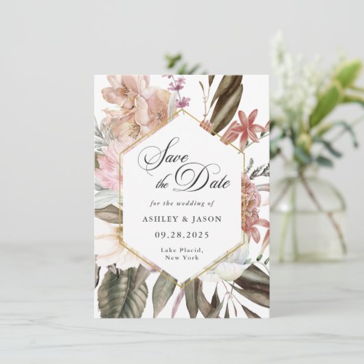 Boho Rustic Wildflower Sla de datum op met Foto Save The Date (Staand voorkant)