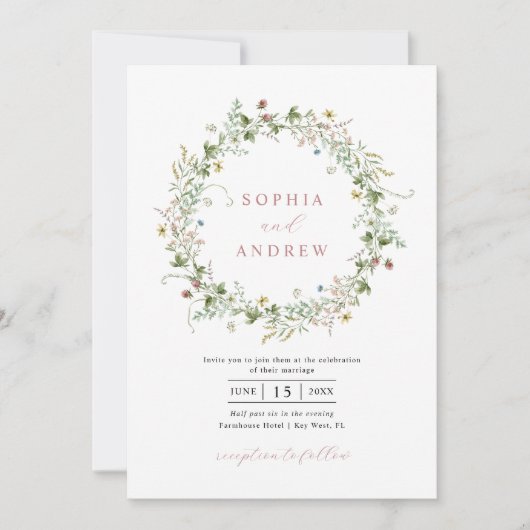 Boho Rustic Wildflower Wedding Invitation Kaart (Voorkant)
