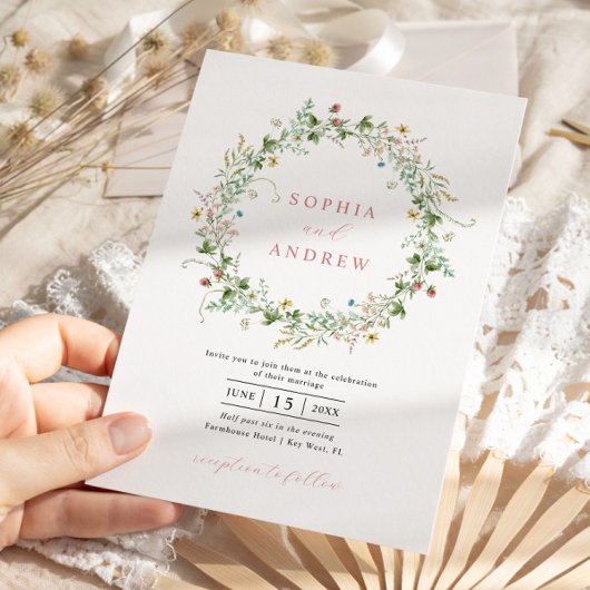 Boho Rustic Wildflower Wedding Invitation Kaart