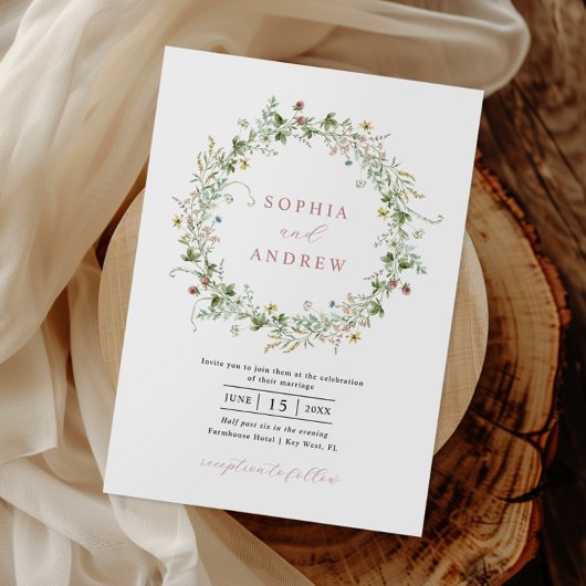 Boho Rustic Wildflower Wedding Invitation Kaart