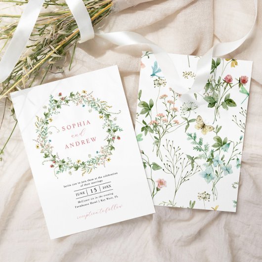 Boho Rustic Wildflower Wedding Invitation Kaart