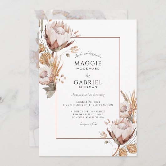Boho Rustic Wildflower Wedding Invitation Kaart (Voorkant / Achterkant)