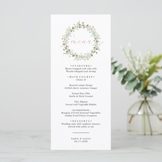 Boho Rustic Wildflower Wedding Menu (Staand voorkant)