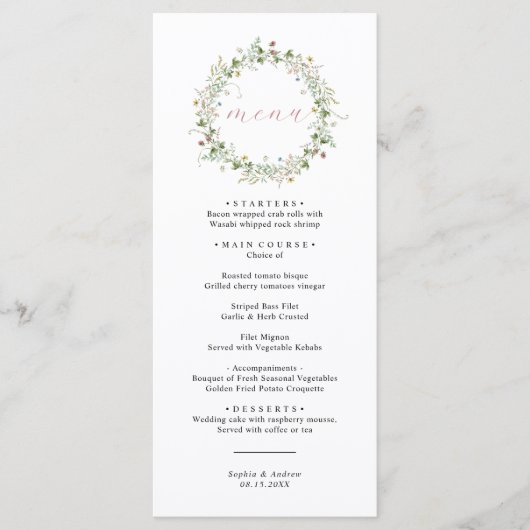 Boho Rustic Wildflower Wedding Menu (Voorkant)