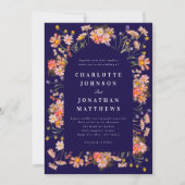 Boho Rustic Wildflowers Marine Blauwe bruiloft Kaart (Voorkant)