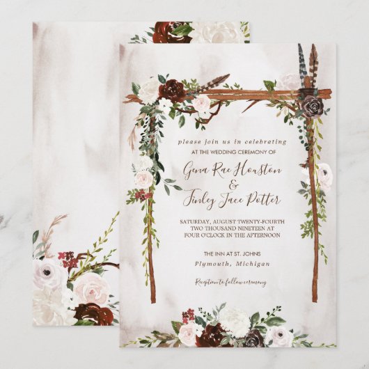 Boho Rustic Wood & Floral Arch Canopy Wedding Kaart (Voorkant / Achterkant)