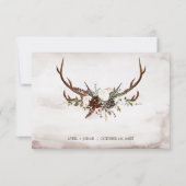 Boho Rustic Wood & Floral Burgundy Roos Wedding RSVP Kaartje (Achterkant)