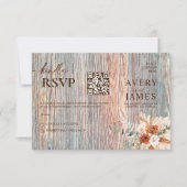 Boho Rustic Wood Grain QR Code RSVP Card Kaartje (Voorkant)